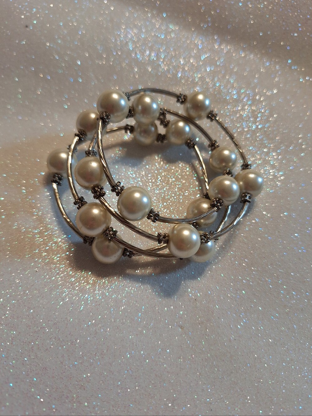 Pearl Big Memory Wire bracelet Handmade Beads new